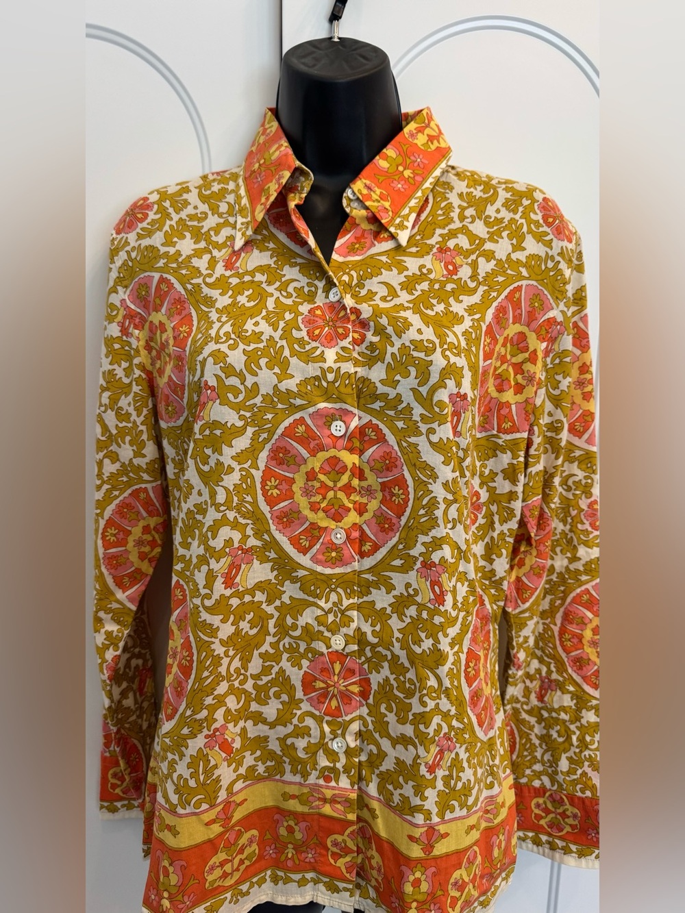 Vintage Lucky Brand Women’s L Floral Medallion Button Up Shirt Boho Retro 70s